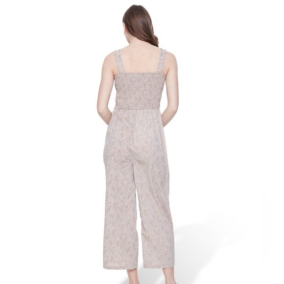 Dex Beige Floral Strappy Smocked Cropped Wide Leg Jumpsuit - Picture 6 of 6